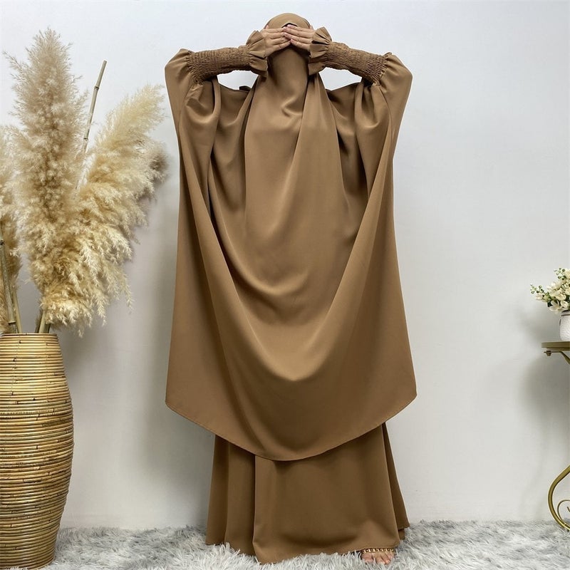 monica fashion Muslim Women Fashion Set Two-piece robe Long sleeve Islamic Clothing Dubai Saudi Turkey solid color elegant dress - Image 5