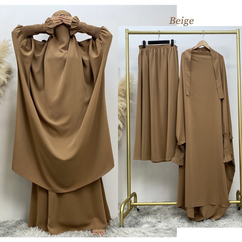 monica fashion Muslim Women Fashion Set Two-piece robe Long sleeve Islamic Clothing Dubai Saudi Turkey solid color elegant dress - Image 1