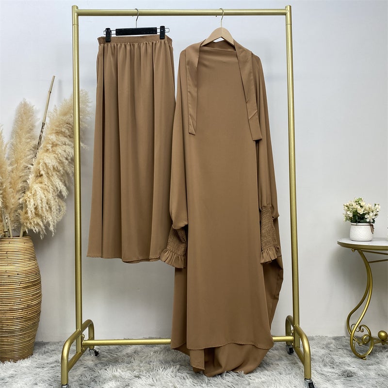 monica fashion Muslim Women Fashion Set Two-piece robe Long sleeve Islamic Clothing Dubai Saudi Turkey solid color elegant dress - Image 4