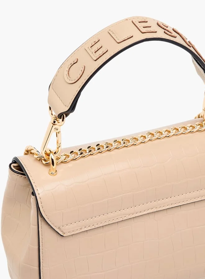 Celeste Womens Croco Textured Satchel Bag