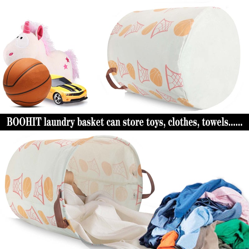 BOOHIT Cotton Fabric Storage Bin,Collapsible Laundry Basket-Waterproof Large Storage baskets,Toy Organizer,Home Decor (basketball) - Image 5