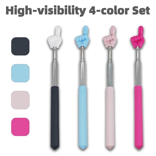 Atdcoek 4 PCS Telescopic Pointer Stick Retractable Teacher Pointer for Classroom Extendable Reading Pointer for Kids Bright Colored Presentation Pointers - Image 3