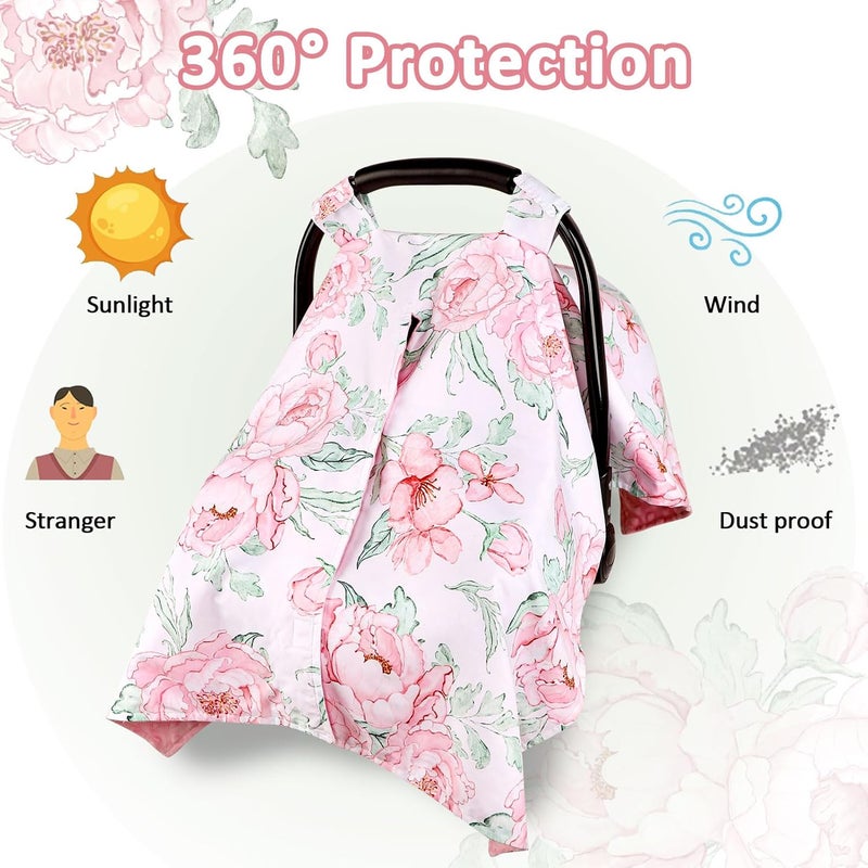 DILIMI Car Seat Cover Baby Girl Minky Warm Winter Car Seat Covers for Babies Peekaboo Opening Infant Car Seat Cover Nursing Cover Carseat Canopy Pink Flower - Image 3