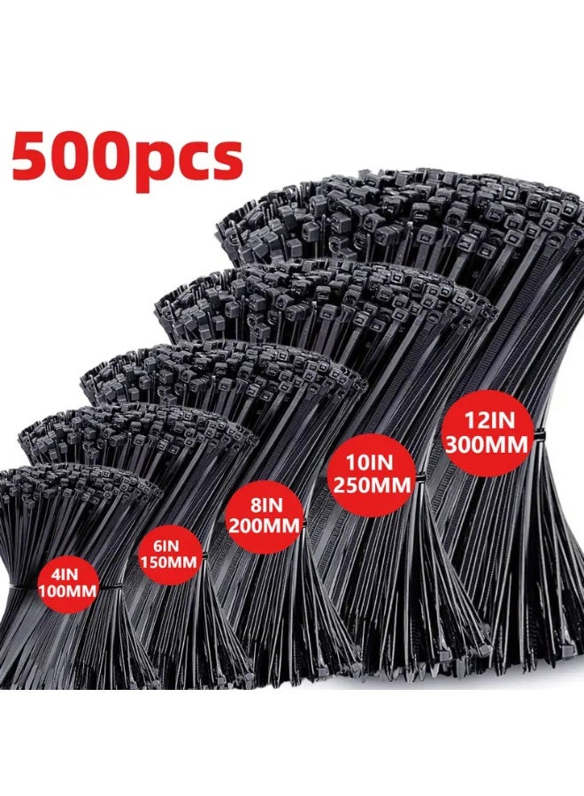 500-Pack Heavy-Duty Nylon Self-Locking Cable Ties (Zip Ties) - Waterproof, Anti-Slip, Scratch & Bend Resistant, Multi-Size (1/16” to 1/8” & 1/32” to 1/64”) for Indoor/Outdoor, Home, Office, Gardening - Durable Wire Organizers - Image 1