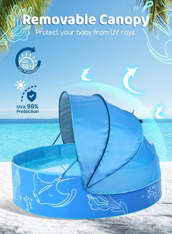 Hikiddy Foldable Kiddie Pool with Canopy: 31.5in/ 47in /63in for Baby Toddler Kids Family - Summer Water Play Pool with Shade - Portable for Outdoor Backyard Beach (Blue-Blue, 47in) - Image 2