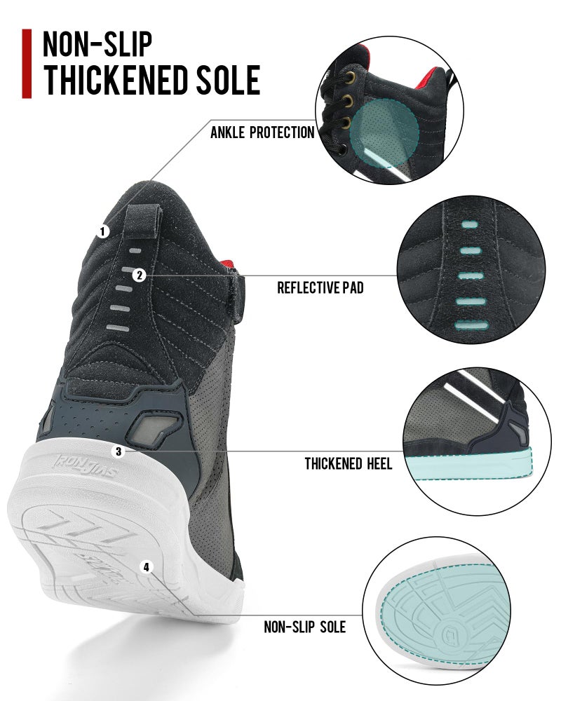 BORLENI Motorcycle Boots Street Riding Shoes Anti-Slip Outdoor Trekking Hike Work Shoes for Men, Grey 12.5 - Image 4