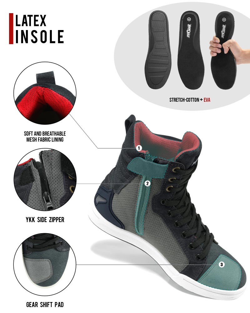 BORLENI Motorcycle Boots Street Riding Shoes Anti-Slip Outdoor Trekking Hike Work Shoes for Men, Grey 12.5 - Image 3