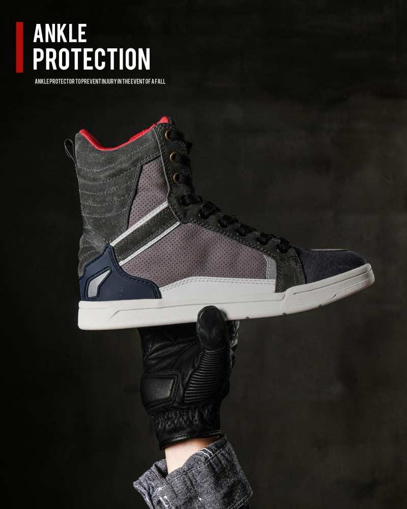 BORLENI Motorcycle Boots Street Riding Shoes Anti-Slip Outdoor Trekking Hike Work Shoes for Men, Grey 12.5 - Image 5