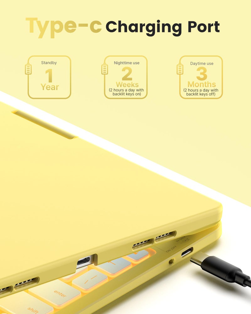 typecase Flexbook Keyboard Case for iPad 11th (A16, 2025) and iPad 10th Gen (10.9", 2022) – No Trackpad, 11-Color Backlight, 360° Rotatable, 7 Use Modes, Thin & Lightweight – Yellow - Image 4