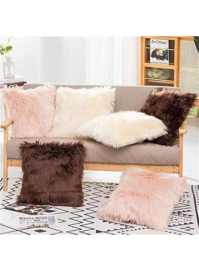 هوكور RCCO Set of 2 Decorative Faux Fur Throw Pillow Covers, White Fluffy Soft Fuzzy Square Cushion Cover Pillow Case for Sofa, Couch, Chair, Bed, Cafe - Image 3