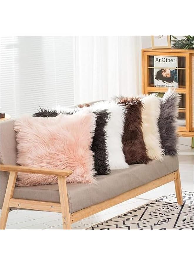 هوكور RCCO Set of 2 Decorative Faux Fur Throw Pillow Covers, White Fluffy Soft Fuzzy Square Cushion Cover Pillow Case for Sofa, Couch, Chair, Bed, Cafe - Image 4