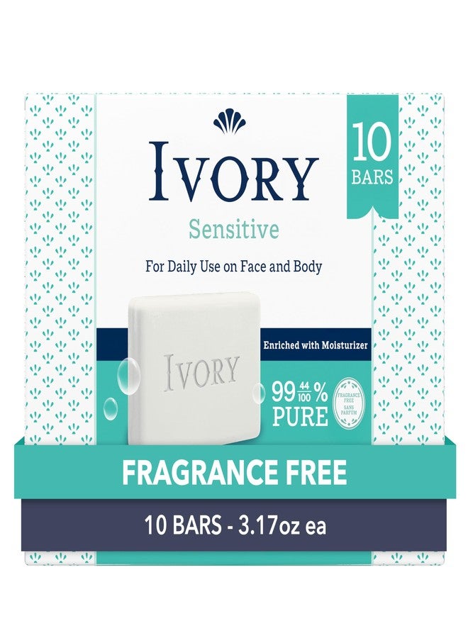 Ivory Sensitive Bar Soap, Designed for Whole Family, Fragrance Free, 99.44% Pure Formula, Plant-Based Cleanser, Made Without Heavy Perfume, Parabens, Phthalates, For All Skin Types, 3.17 oz (10 Count) - Image 1