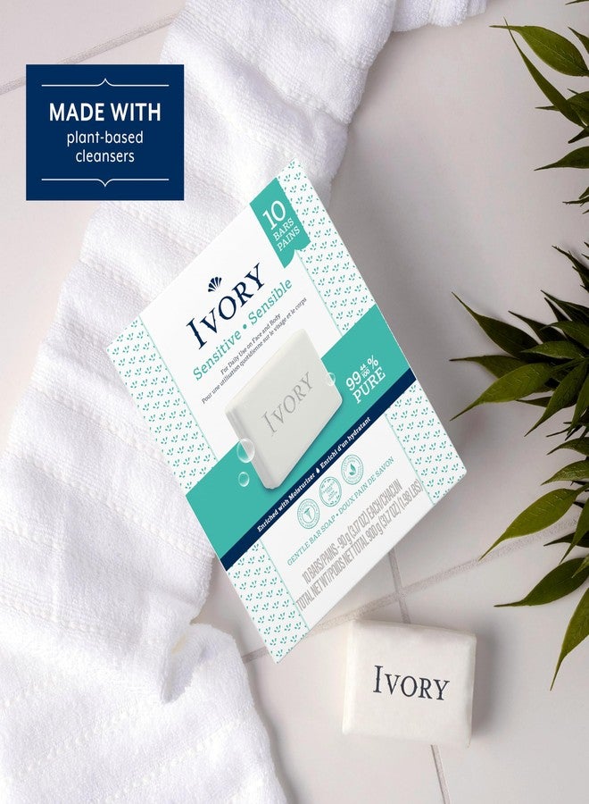 Ivory Sensitive Bar Soap, Designed for Whole Family, Fragrance Free, 99.44% Pure Formula, Plant-Based Cleanser, Made Without Heavy Perfume, Parabens, Phthalates, For All Skin Types, 3.17 oz (10 Count) - Image 5