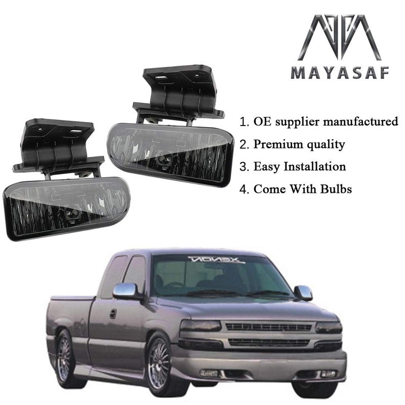 MAYASAF Smoked Lens Fog Light Pair of Bumper Fog Lamp Assembly Compatible for 1999-2002 Silverado 1500/2500/3500, 2000-2006 Suburban Tahoe Exclude Z71 - Image 3