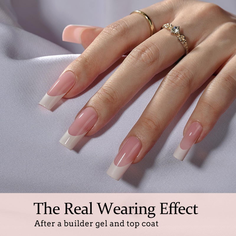 BTArtboxnails French Tip Press on Nails - XCOATTIPS White French Tip Nails, Pink Long Square Nail Tips, Soak Off Acrylic Fake Nails Extensions - Image 3