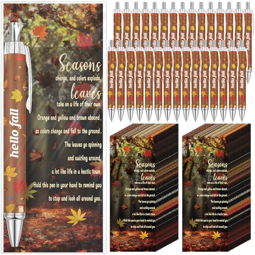 Sayglossy 150 Pcs Fall Pens Gifts Bulk Include 50 Hello Fall Ballpoint Pens 50 Autumn Bookmarks and 50 Bag Autumn Party Favors Thanksgiving Gifts for Coworker Office Supplies - Image 1