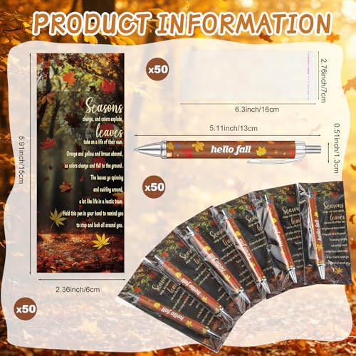 Sayglossy 150 Pcs Fall Pens Gifts Bulk Include 50 Hello Fall Ballpoint Pens 50 Autumn Bookmarks and 50 Bag Autumn Party Favors Thanksgiving Gifts for Coworker Office Supplies - Image 3