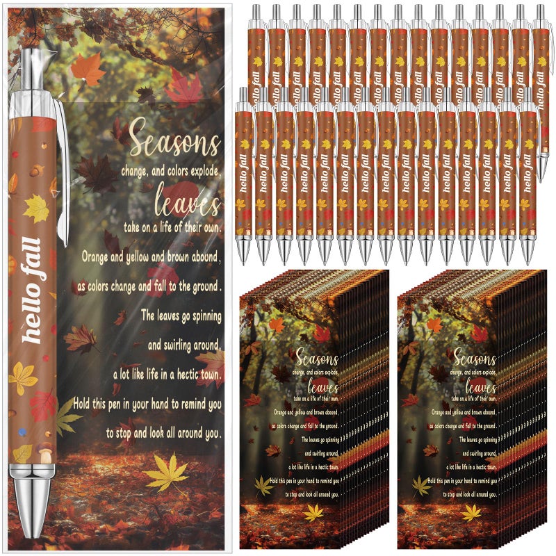Sayglossy 150 Pcs Fall Pens Gifts Bulk Include 50 Hello Fall Ballpoint Pens 50 Autumn Bookmarks and 50 Bag Autumn Party Favors Thanksgiving Gifts for Coworker Office Supplies - Image 2