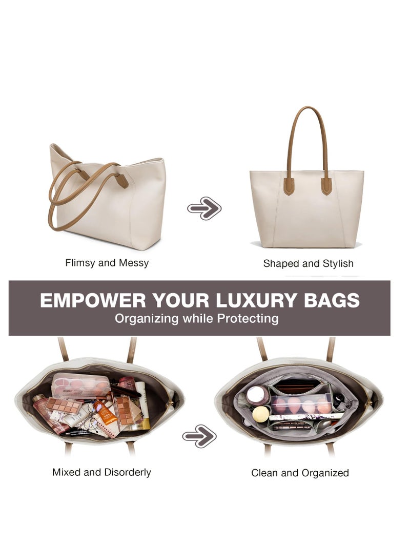 Handbag Organiser Nylon Bag Organiser Insert for Tote Bag Waterproof Multi Pocket Handbag Inserts Bag Divider Cosmetic Bag Portable Organizer Bag Inner Bag for Women Grey M  - Image 2