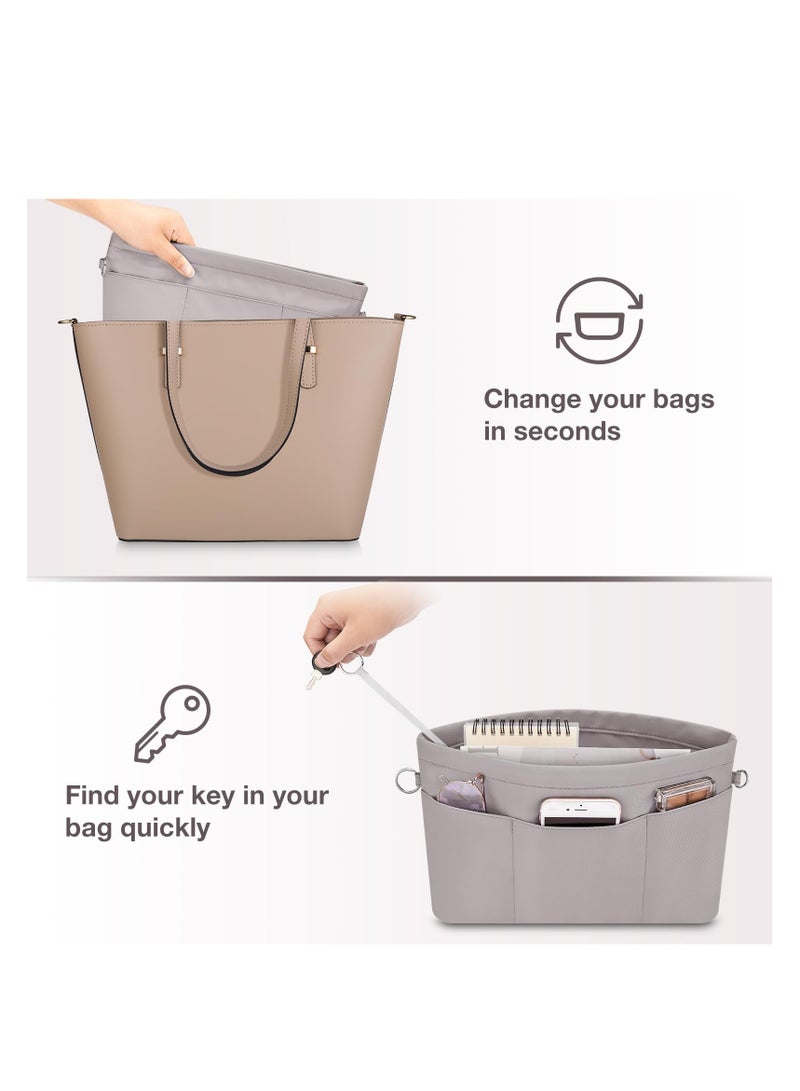 Handbag Organiser Nylon Bag Organiser Insert for Tote Bag Waterproof Multi Pocket Handbag Inserts Bag Divider Cosmetic Bag Portable Organizer Bag Inner Bag for Women Grey M  - Image 4