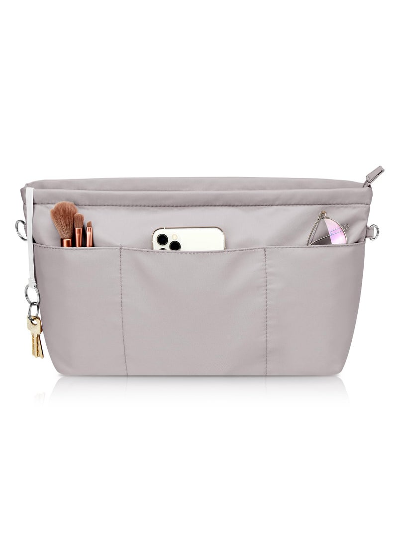 Handbag Organiser Nylon Bag Organiser Insert for Tote Bag Waterproof Multi Pocket Handbag Inserts Bag Divider Cosmetic Bag Portable Organizer Bag Inner Bag for Women Grey M  - Image 1