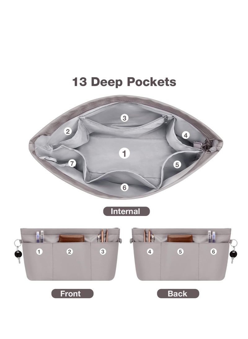 Handbag Organiser Nylon Bag Organiser Insert for Tote Bag Waterproof Multi Pocket Handbag Inserts Bag Divider Cosmetic Bag Portable Organizer Bag Inner Bag for Women Grey M  - Image 3