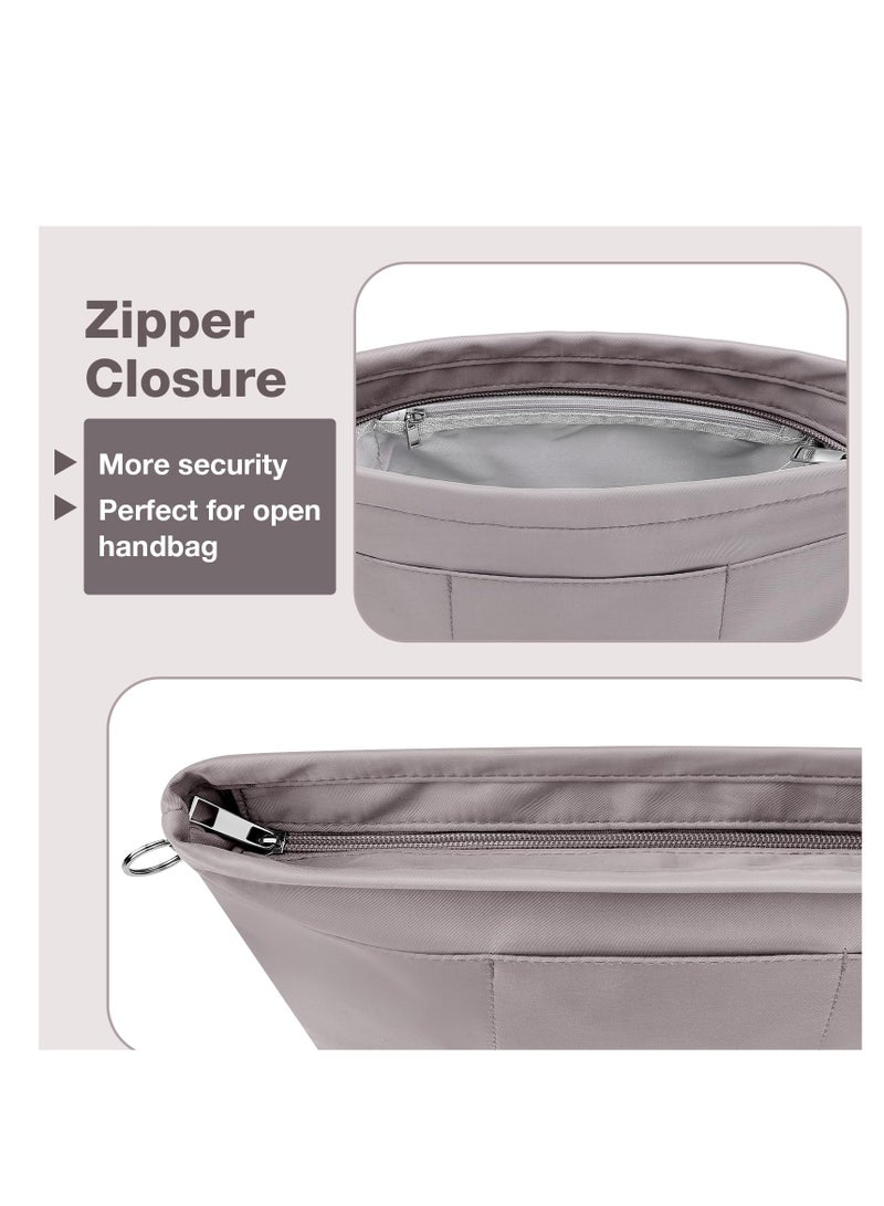 Handbag Organiser Nylon Bag Organiser Insert for Tote Bag Waterproof Multi Pocket Handbag Inserts Bag Divider Cosmetic Bag Portable Organizer Bag Inner Bag for Women Grey M  - Image 5