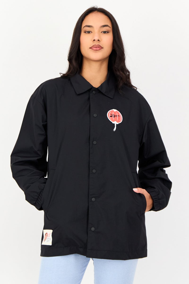 Reebok جاكيت تدريب رياضي للنساء بشعار العلامة التجارية، أسود - Image 1