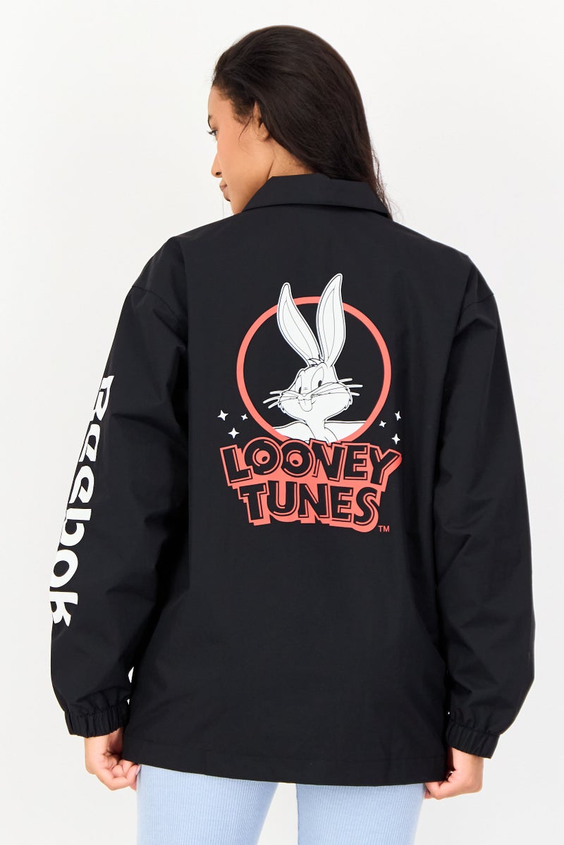 Reebok جاكيت تدريب رياضي للنساء بشعار العلامة التجارية، أسود - Image 3