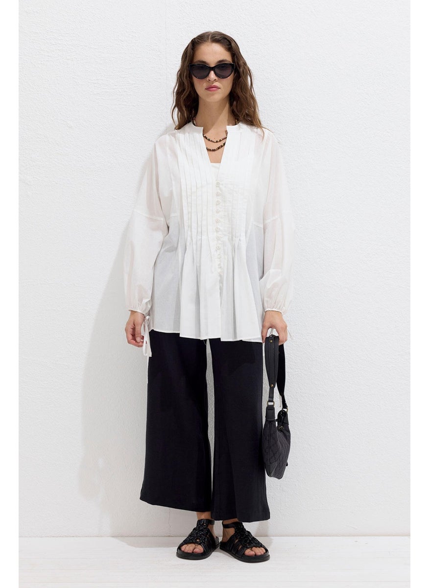 Manuka Ribbed Detail Voile Tunic Ecru  - Image 2