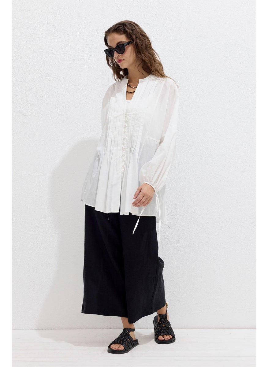 Manuka Ribbed Detail Voile Tunic Ecru  - Image 4