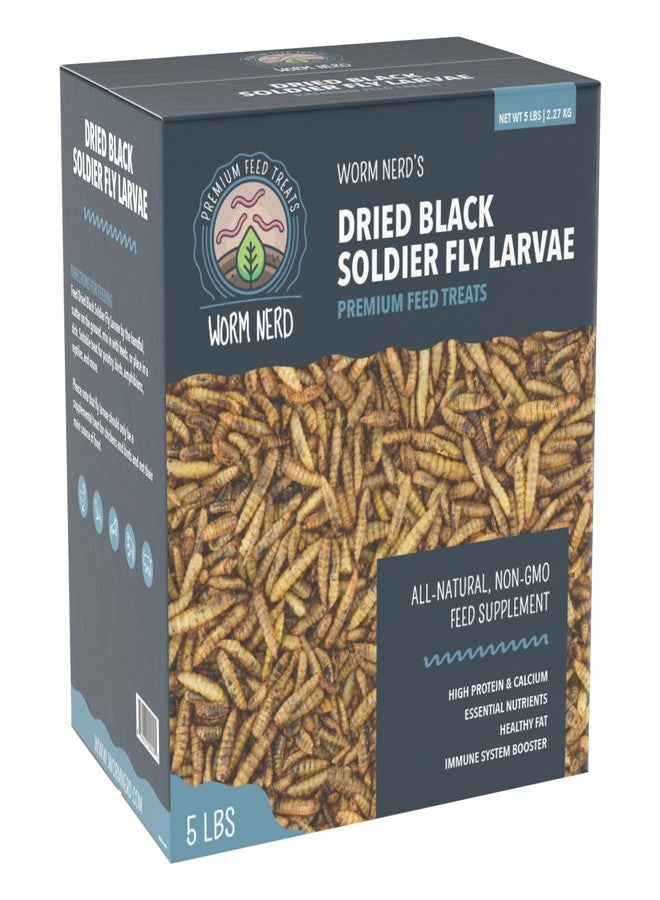 يرقات ذبابة الجندي الأسود المجففة من Worm Nerd WN63، وزن 5 أرطال، غير معدلة وراثيًا، غنية بالبروتين والكالسيوم، تُقدم كعلاج للدجاج والطيور والزواحف والبرمائيات والأسماك. - Image 1