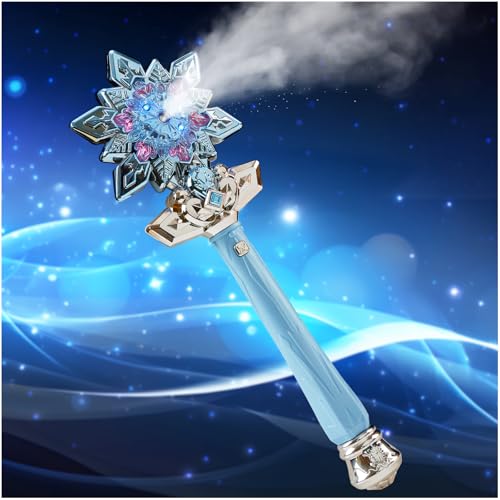 Fleeting Time Light Up Frozen Snowflake Wand Snowflake Wand with Music Spray Magic Wand Toys for Girls and Boys Magical Princess Sensory Toys Christmas and Birthday Gifts Blue - Image 1