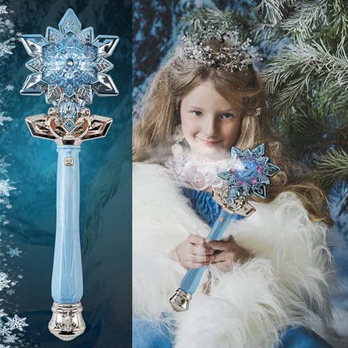 Fleeting Time Light Up Frozen Snowflake Wand Snowflake Wand with Music Spray Magic Wand Toys for Girls and Boys Magical Princess Sensory Toys Christmas and Birthday Gifts Blue - Image 5