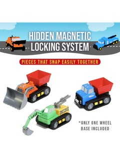 Popular Playthings POPULAR PLAYTHINGS Magnetic Build-a-Truck Construction Set of 4 Construction Vehicles with Real Construction Site Sounds  - Image 4