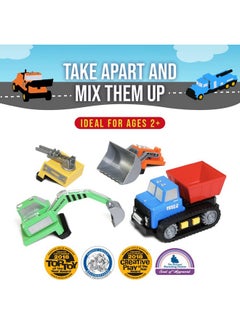 Popular Playthings POPULAR PLAYTHINGS Magnetic Build-a-Truck Construction Set of 4 Construction Vehicles with Real Construction Site Sounds  - Image 3
