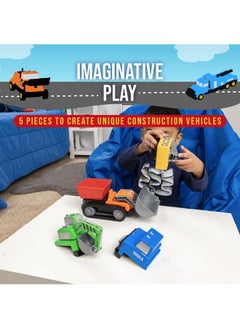 Popular Playthings POPULAR PLAYTHINGS Magnetic Build-a-Truck Construction Set of 4 Construction Vehicles with Real Construction Site Sounds  - Image 5