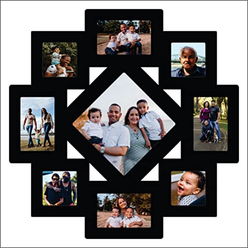 PICRAZEE Wooden Wall Collage Photo Frame for Birthday | Anniversary | House Warming (9 Photographs, Black, Size- 24* x 24* inch) - Image 1