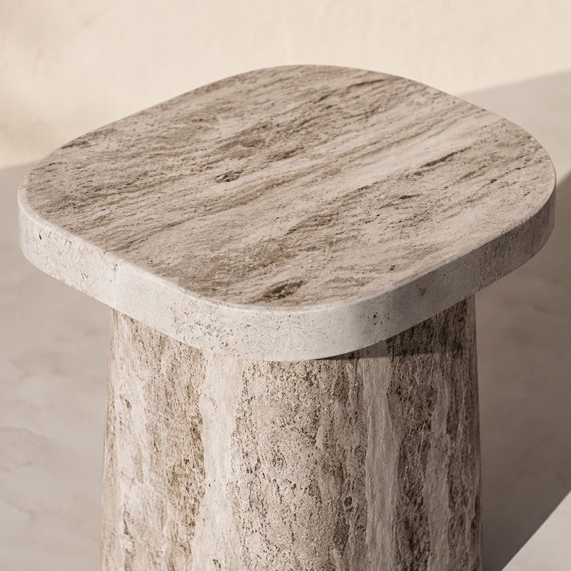 DANUBE HOME Stone Pillar Mgo Side Table | All Weather 1 Piece Outdoor End Table | Modern Design Furniture For Balcony, Garden Bench Seating Terrace Lawn Patio Poolside - L35.5xW35.5xH45.5cm -Multi Color - Image 3