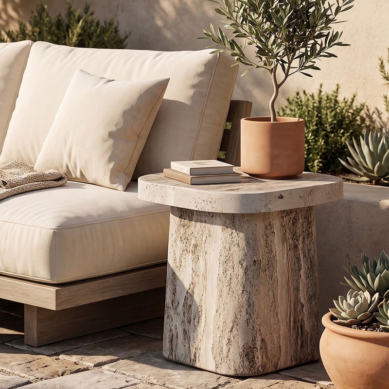 DANUBE HOME Stone Pillar Mgo Side Table | All Weather 1 Piece Outdoor End Table | Modern Design Furniture For Balcony, Garden Bench Seating Terrace Lawn Patio Poolside - L35.5xW35.5xH45.5cm -Multi Color - Image 4
