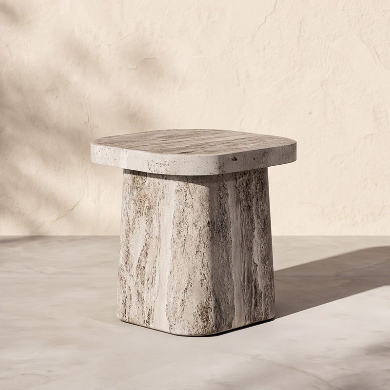 DANUBE HOME Stone Pillar Mgo Side Table | All Weather 1 Piece Outdoor End Table | Modern Design Furniture For Balcony, Garden Bench Seating Terrace Lawn Patio Poolside - L35.5xW35.5xH45.5cm -Multi Color - Image 1