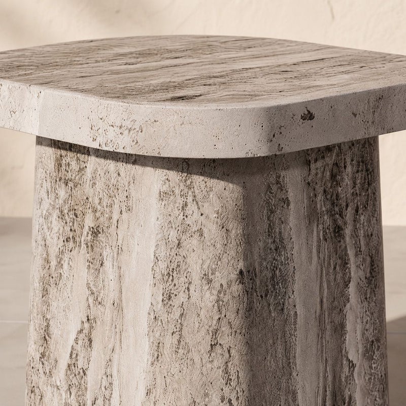DANUBE HOME Stone Pillar Mgo Side Table | All Weather 1 Piece Outdoor End Table | Modern Design Furniture For Balcony, Garden Bench Seating Terrace Lawn Patio Poolside - L35.5xW35.5xH45.5cm -Multi Color - Image 2