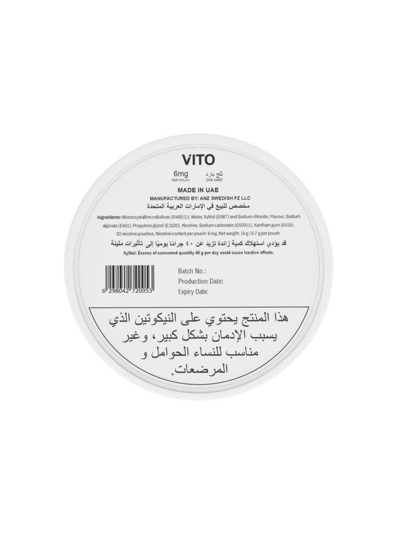VITO Ice Cool Nicotine Pouches 6mg | Ice Cool Flavor | Tobacco-Free | 5 Cans, 20 Pouches Per Can - Image 2
