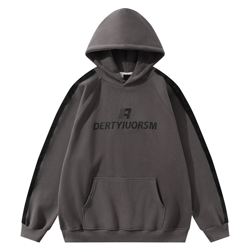 Raglan sleeves mens wholesale hooded sweater mens autumn vintage retro distressed letter printed loose hoodie Dark gray 
