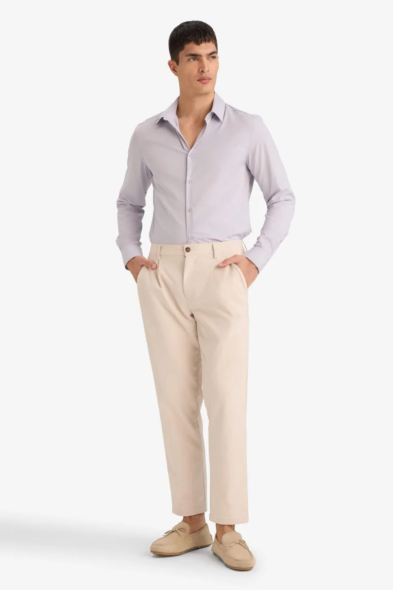 ديفاكتو Slim Fit Polo Collar Basic Long Sleeve Shirt