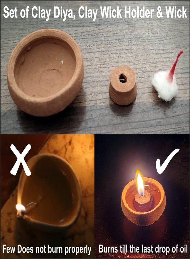 TreasureBox 45 Pcs Clay Diya Set with Wick Holders & Cotton Batti | Traditional Handmade Terracotta Oil Lamps for Diwali, Puja & Home Decoration - Image 2