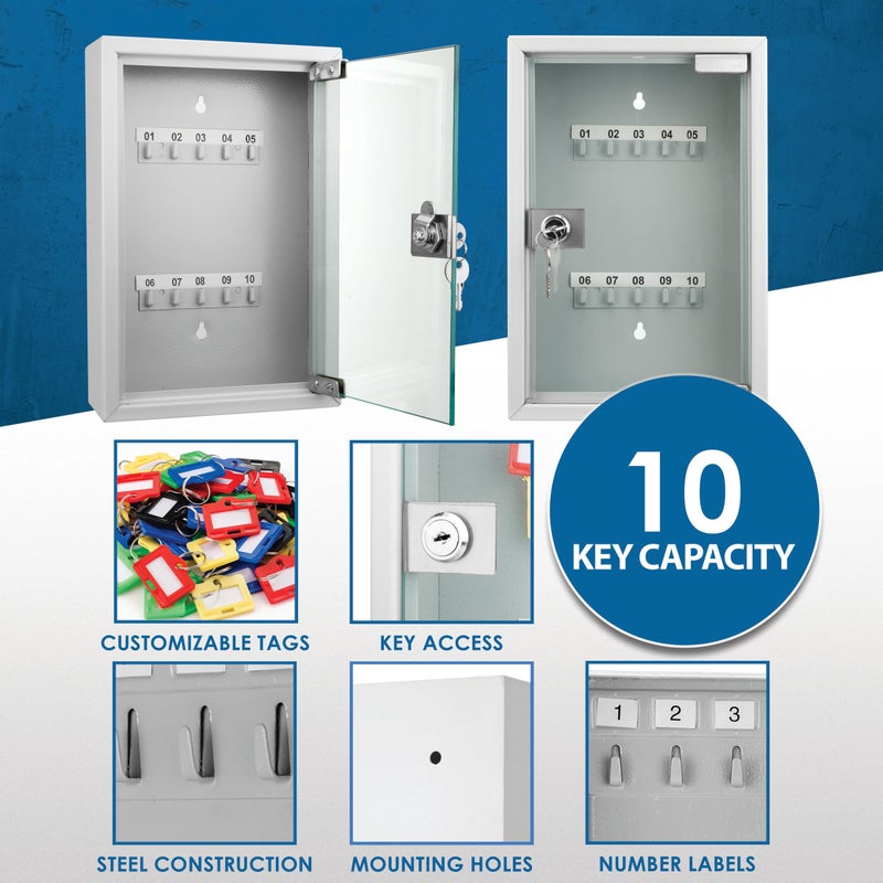 Barska CB12986 Key Lock 10 Position Key Cabinet with Glass Door Grey - Image 3