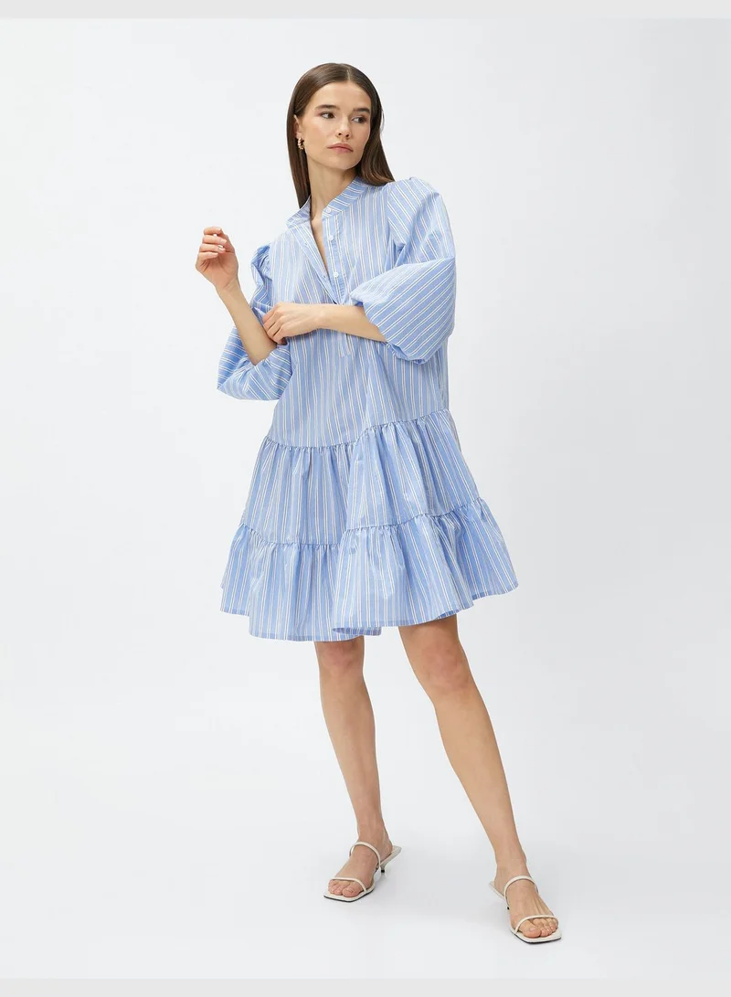 KOTON Puff Sleeve Mandarin Neck Short Shirt Dress