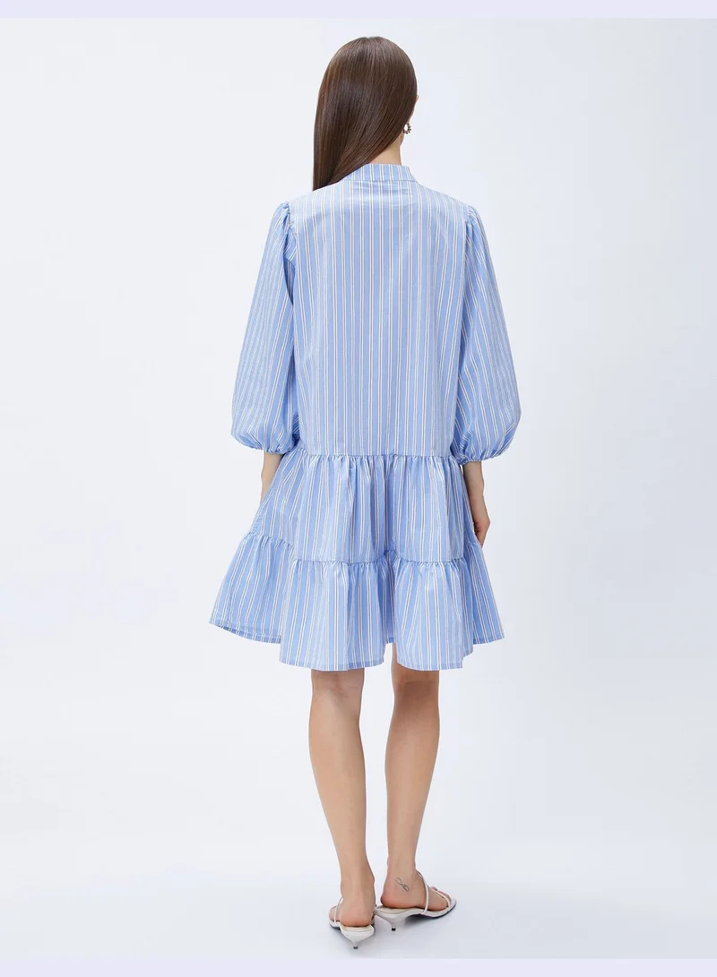 KOTON Puff Sleeve Mandarin Neck Short Shirt Dress