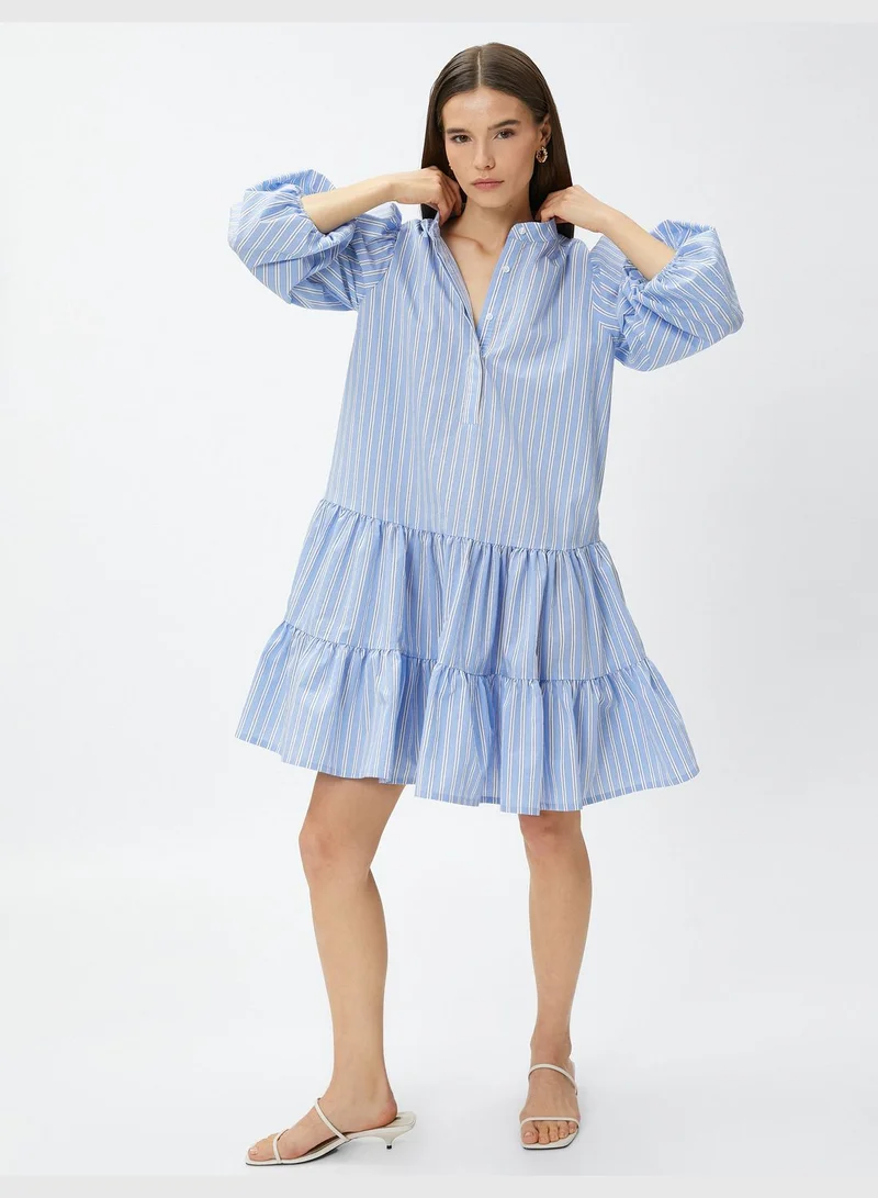 KOTON Puff Sleeve Mandarin Neck Short Shirt Dress